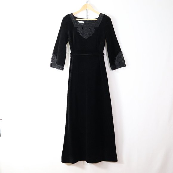 Vintage Dresses & Skirts - SOLD vintage 70s black velvet lace maxi dress S